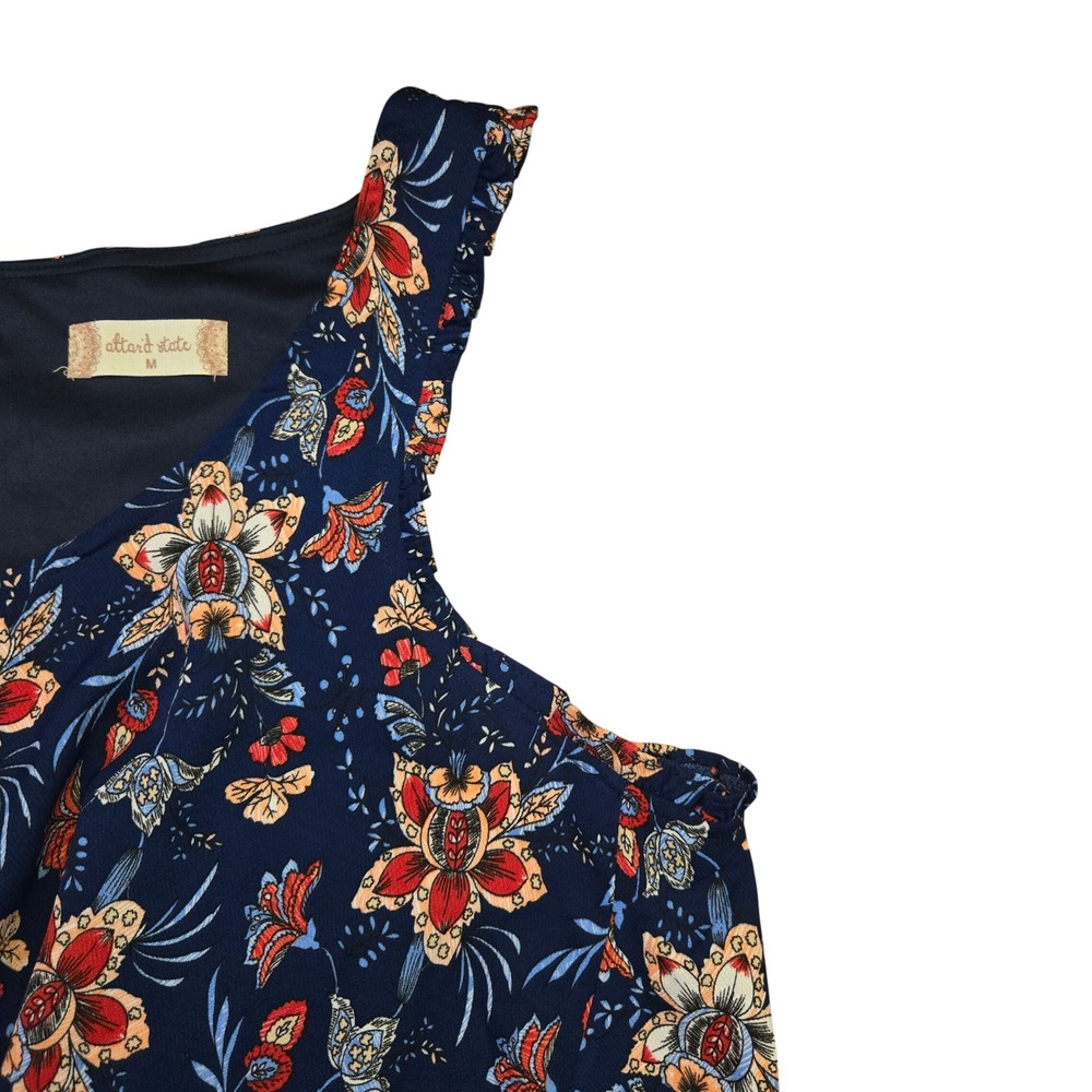 Altar'd State Floral Sharkbite Hem Sleeveless Dress Navy Blue M Boho Feminine - Picture 2 of 9